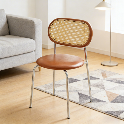 Mid-Century Rattan Solid Wood Backrest Chair