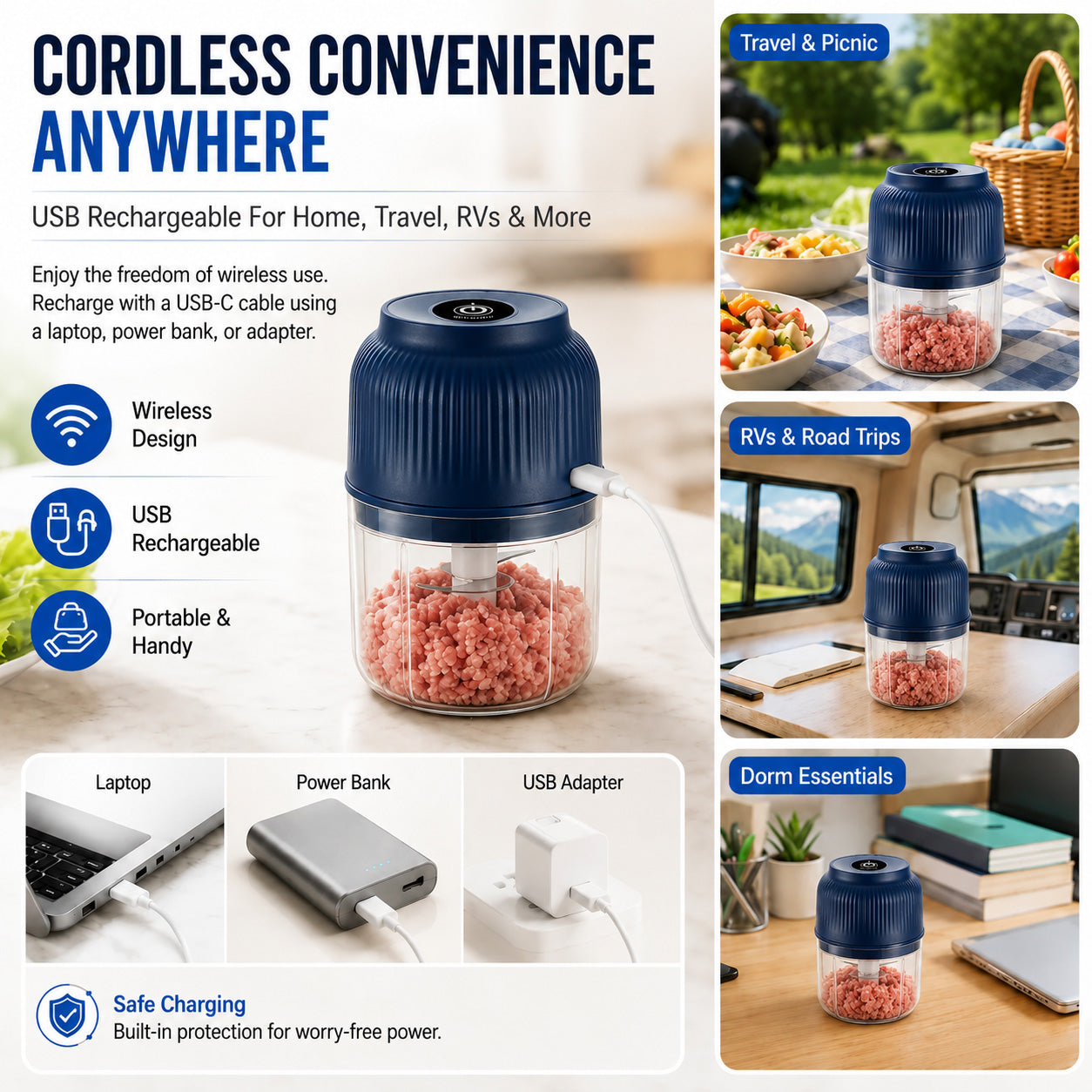 🔥Limited Time Buy One Get One Free!🔋 Wireless Mini Food Chopper with USB Charging✨