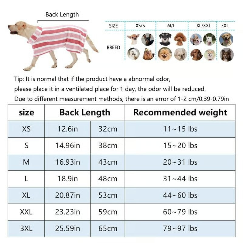 🐾 Quick Drying Dog Bathrobe | Soft Striped Pet Robe with Adjustable Belly Band
